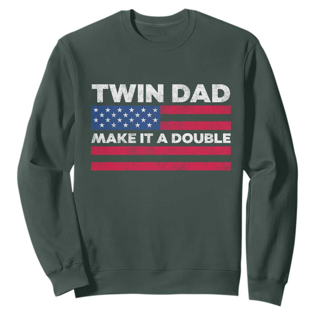 Retro Twin Dad Sweatshirt Make It A Double US Flag Fathers Day TS10 Dark Forest Green Print Your Wear