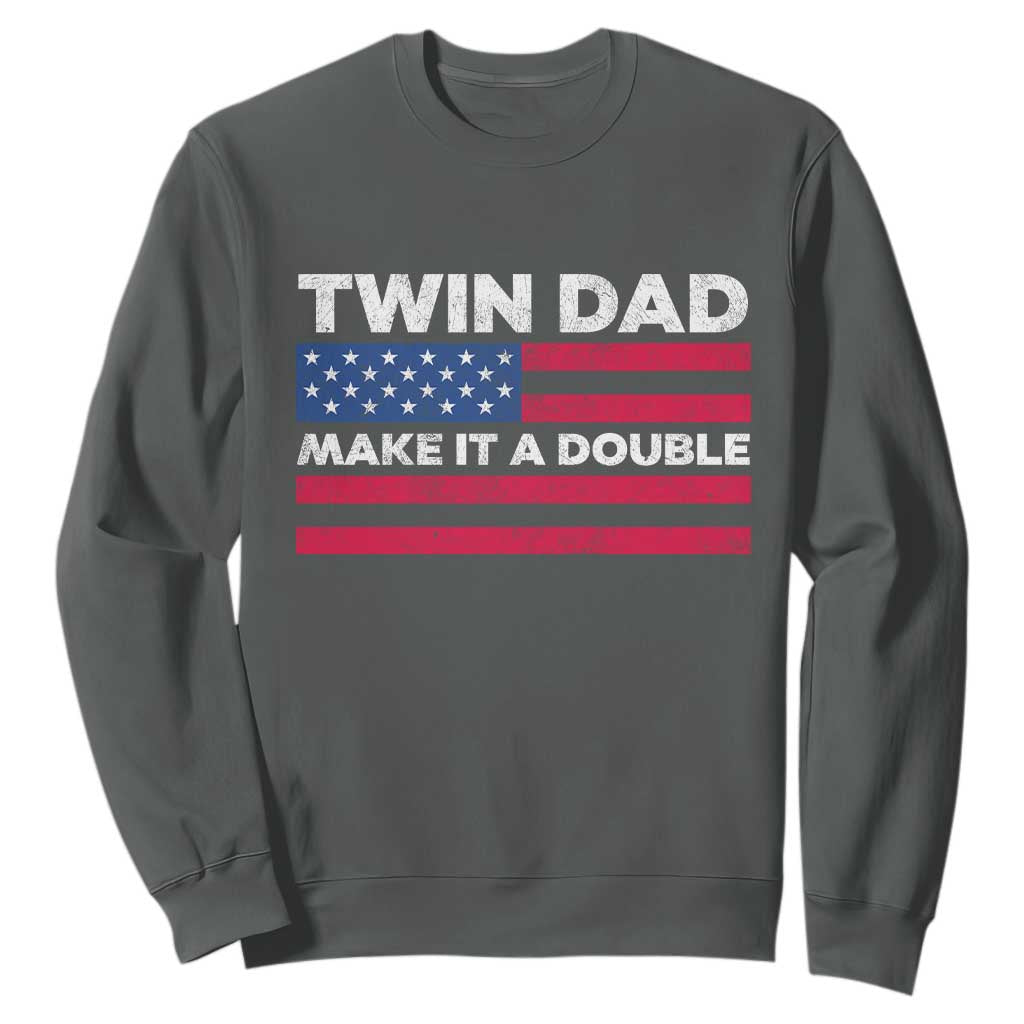 Retro Twin Dad Sweatshirt Make It A Double US Flag Fathers Day TS10 Dark Heather Print Your Wear