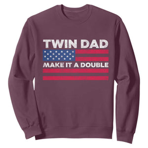 Retro Twin Dad Sweatshirt Make It A Double US Flag Fathers Day TS10 Maroon Print Your Wear