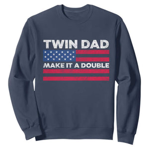 Retro Twin Dad Sweatshirt Make It A Double US Flag Fathers Day TS10 Navy Print Your Wear