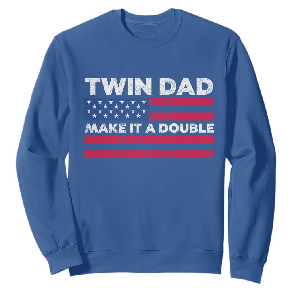 Retro Twin Dad Sweatshirt Make It A Double US Flag Fathers Day TS10 Royal Blue Print Your Wear
