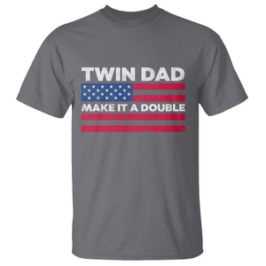 Retro Twin Dad T Shirt Make It A Double US Flag Fathers Day TS10 Charcoal Print Your Wear