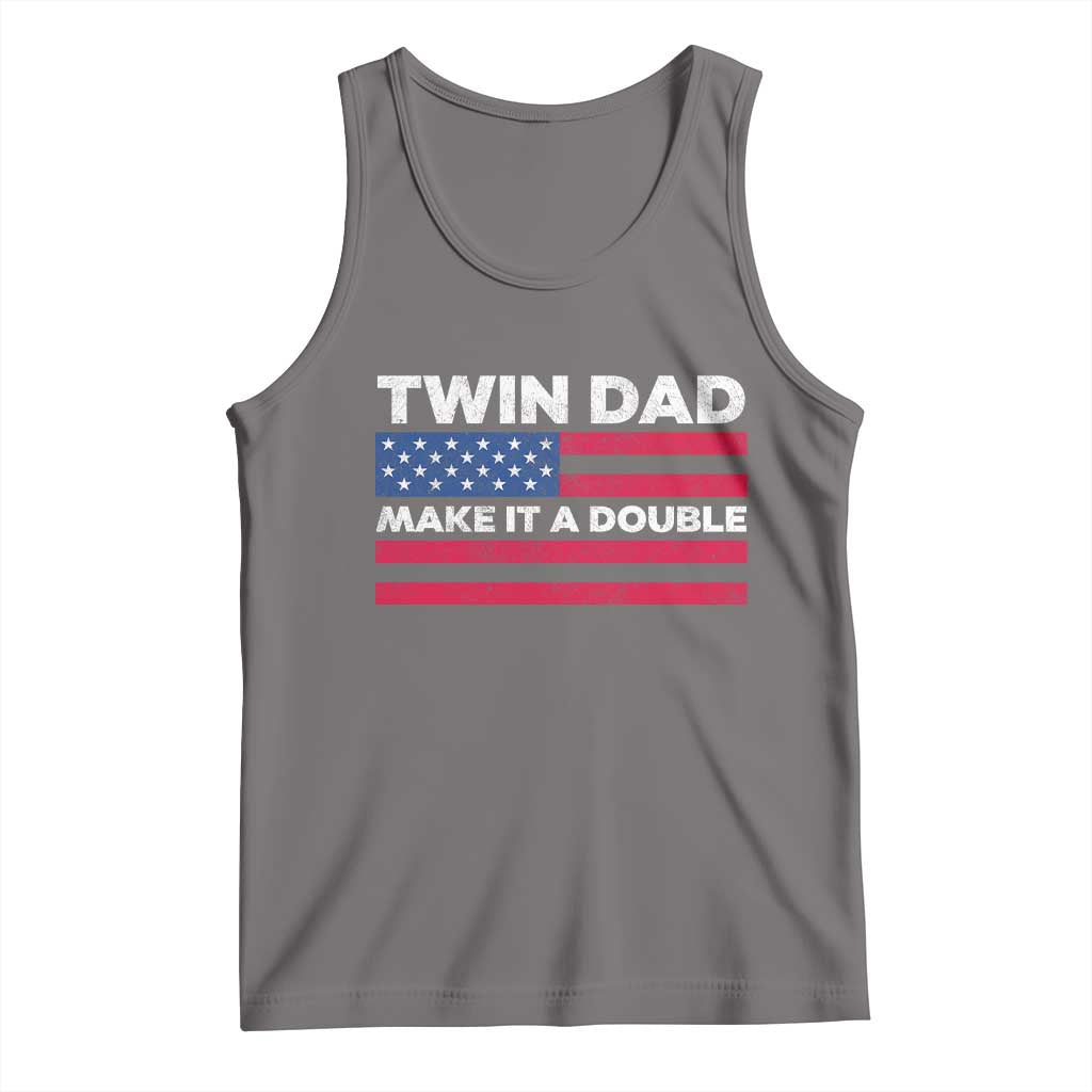 Retro Twin Dad Tank Top Make It A Double US Flag Fathers Day TS10 Deep Heather Print Your Wear