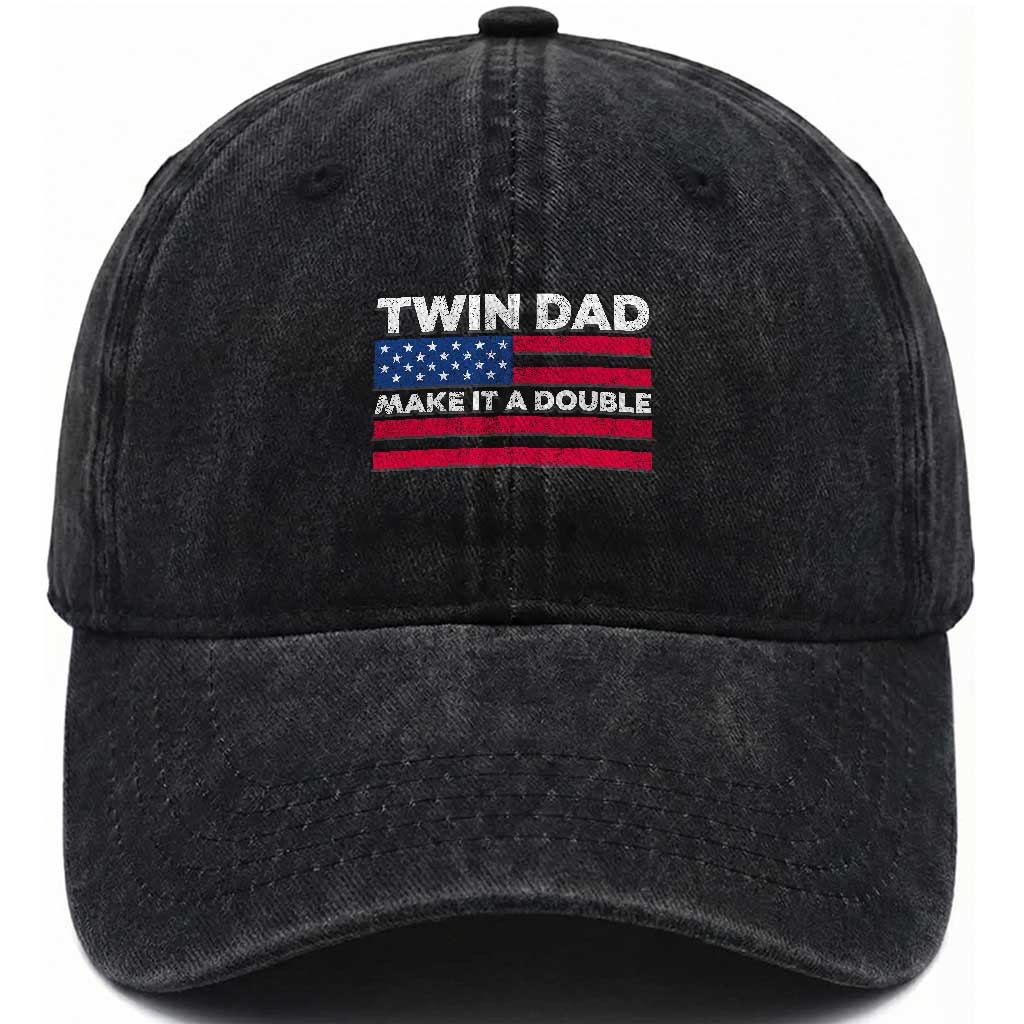 Retro Twin Dad Washed Cotton Baseball Cap Make It A Double US Flag Fathers Day TS10 Print Your Wear