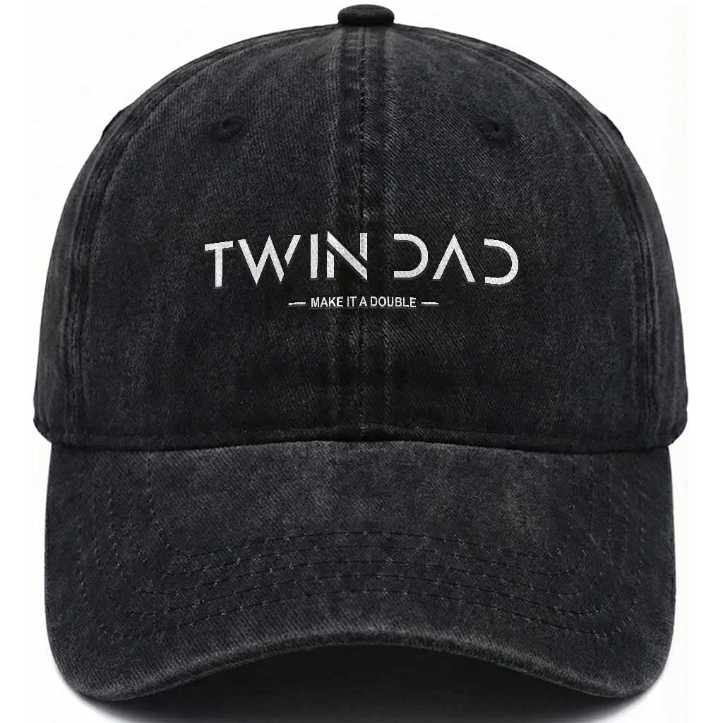 Retro Twin Dad Washed Cotton Baseball Cap Subtle Make It A Double Minimal Fathers Day TS10 Print Your Wear