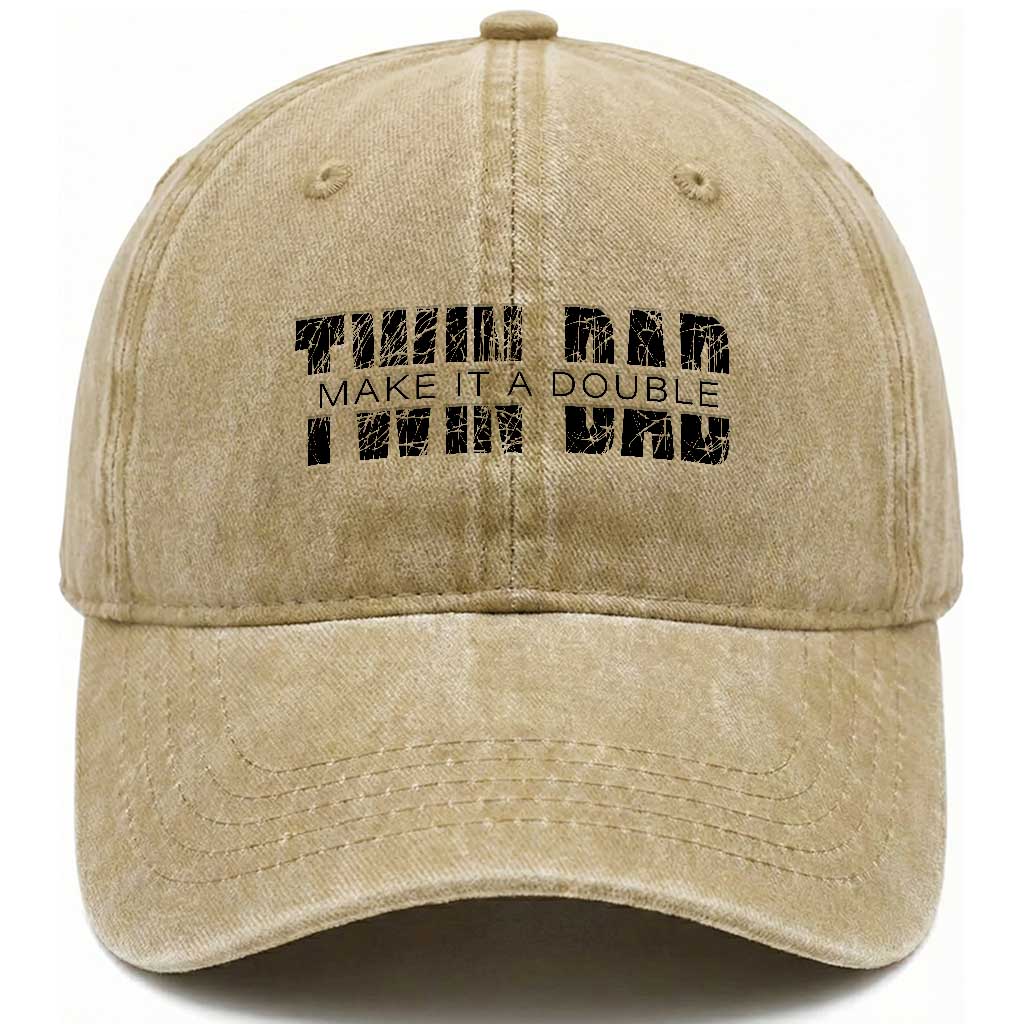 Retro Twin Dad Washed Cotton Baseball Cap Subtle Make It A Double Fathers Day TS10 Print Your Wear