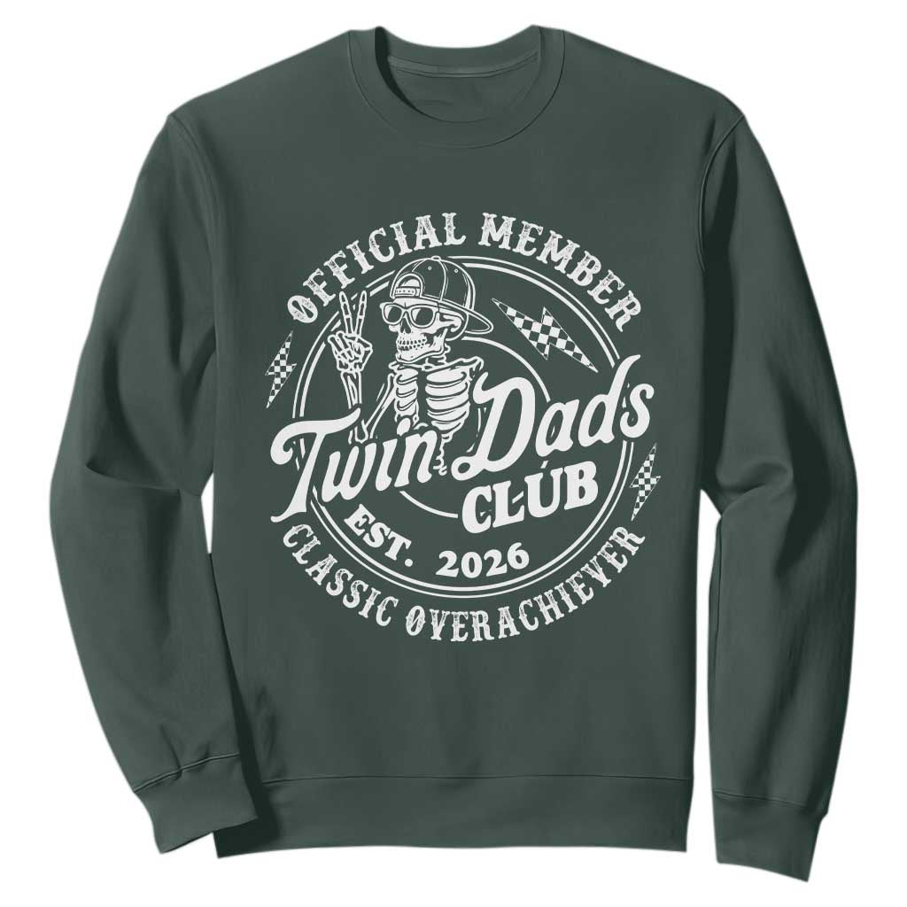 Retro Twin Dad Est 2026 Sweatshirt Funny Skeleton Dad Classic Overachiever Fathers Day TS10 Dark Forest Green Print Your Wear