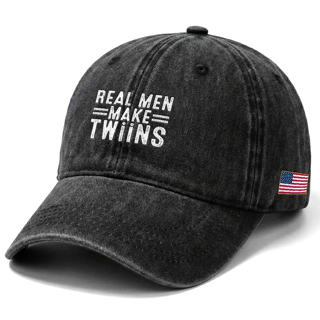Funny Twin Dad Washed Cotton Baseball Cap Real Men Make Twins Daddy Humor Fathers Day TS10 Print Your Wear