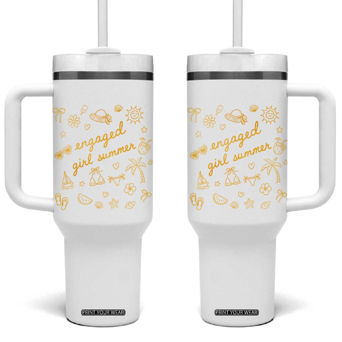 Engaged Girl Summer Tumbler With Handle Bride To Be Engagement TS10 One Size: 40 oz White Print Your Wear