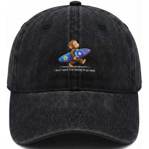 I Dont Want This Feeling To Go Away Washed Cotton Baseball Cap Vintage Surf Monkey Nostalgic Summer Beach Vacation TS10 Print Your Wear