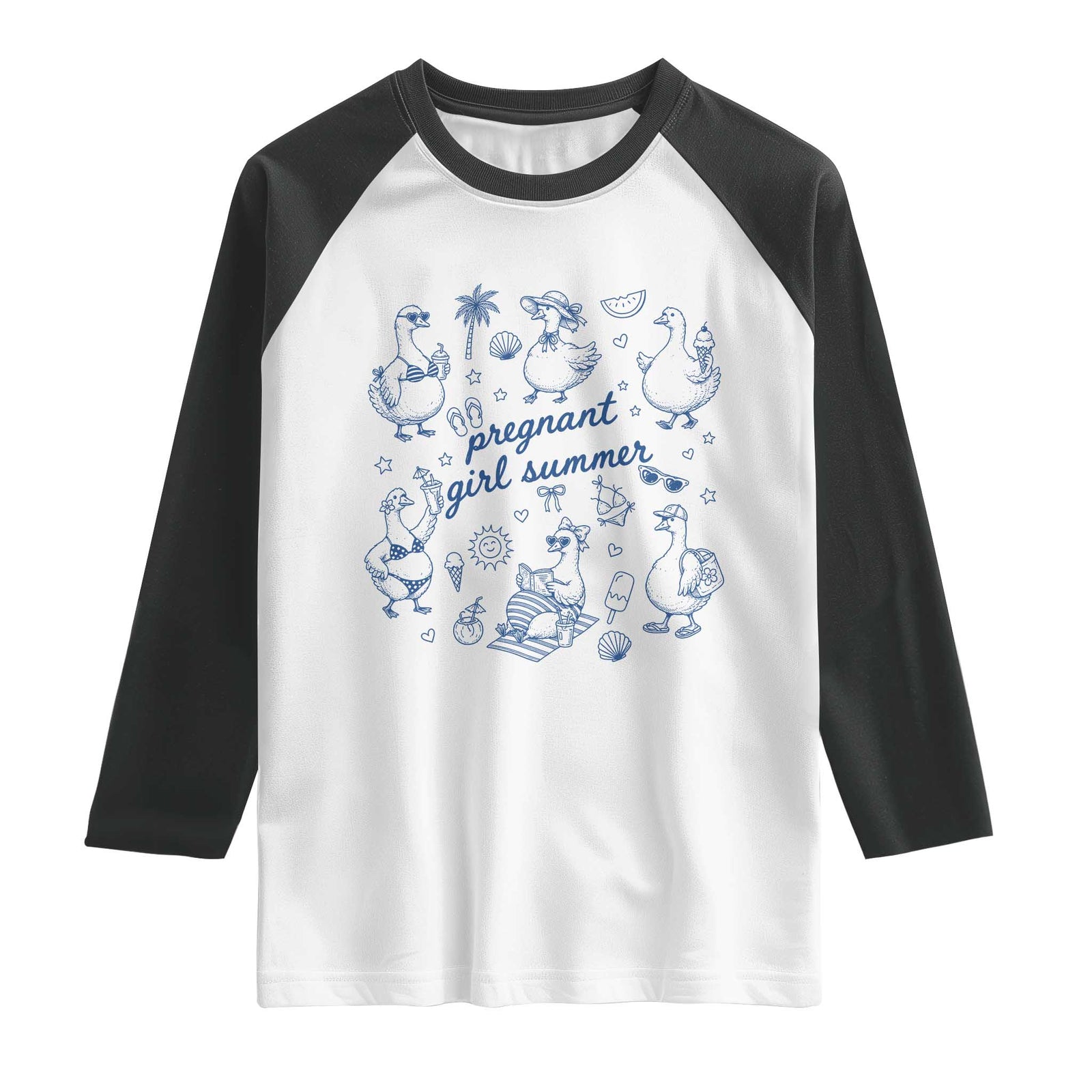 Pregnant Girl Summer Raglan Shirt Summer Goose Beach Pregnancy Announcement Baby Shower TS10 White Black Print Your Wear