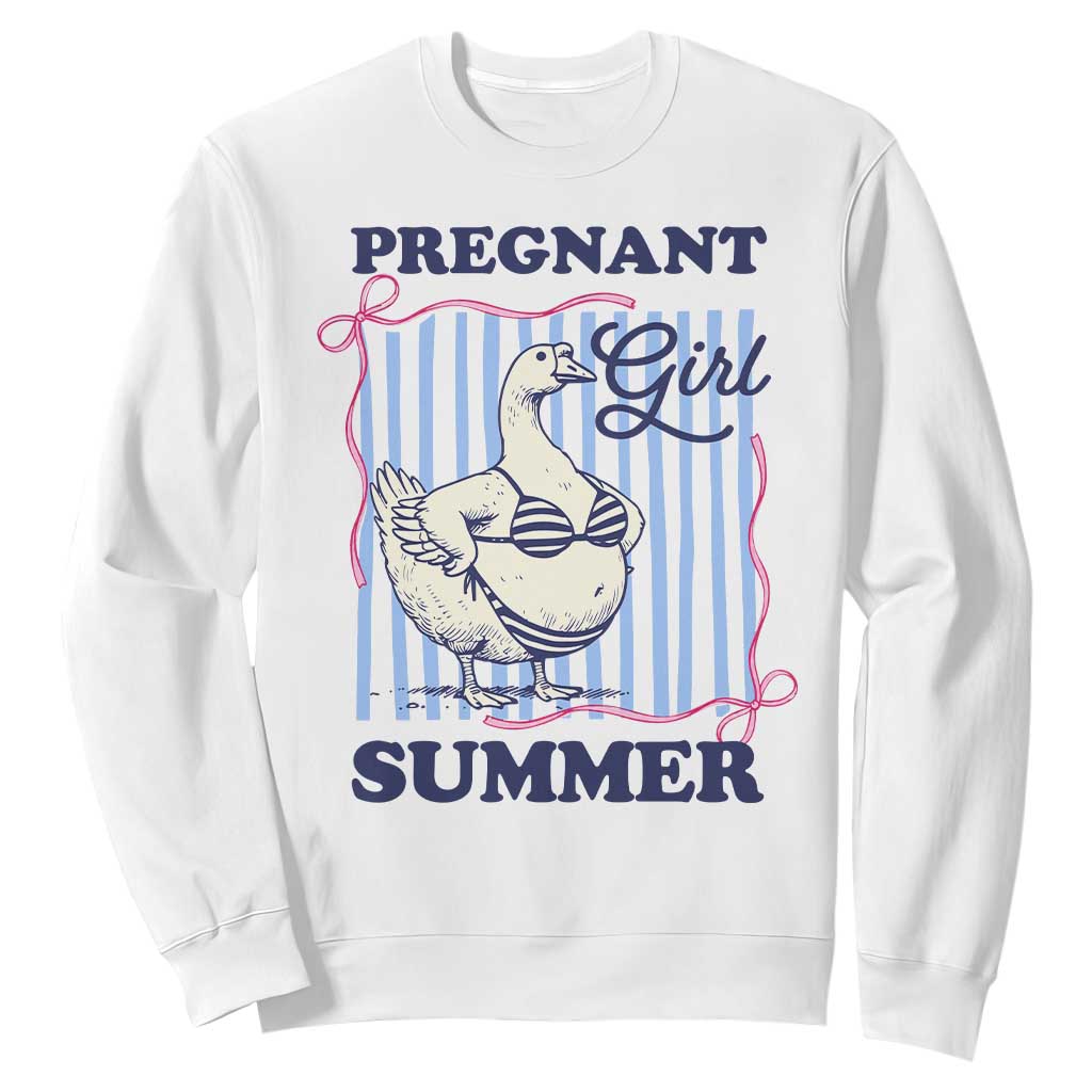 Pregnant Girl Summer Sweatshirt Striped Coquette Summer Goose Beach Pregnancy Announcement TS10 White Print Your Wear