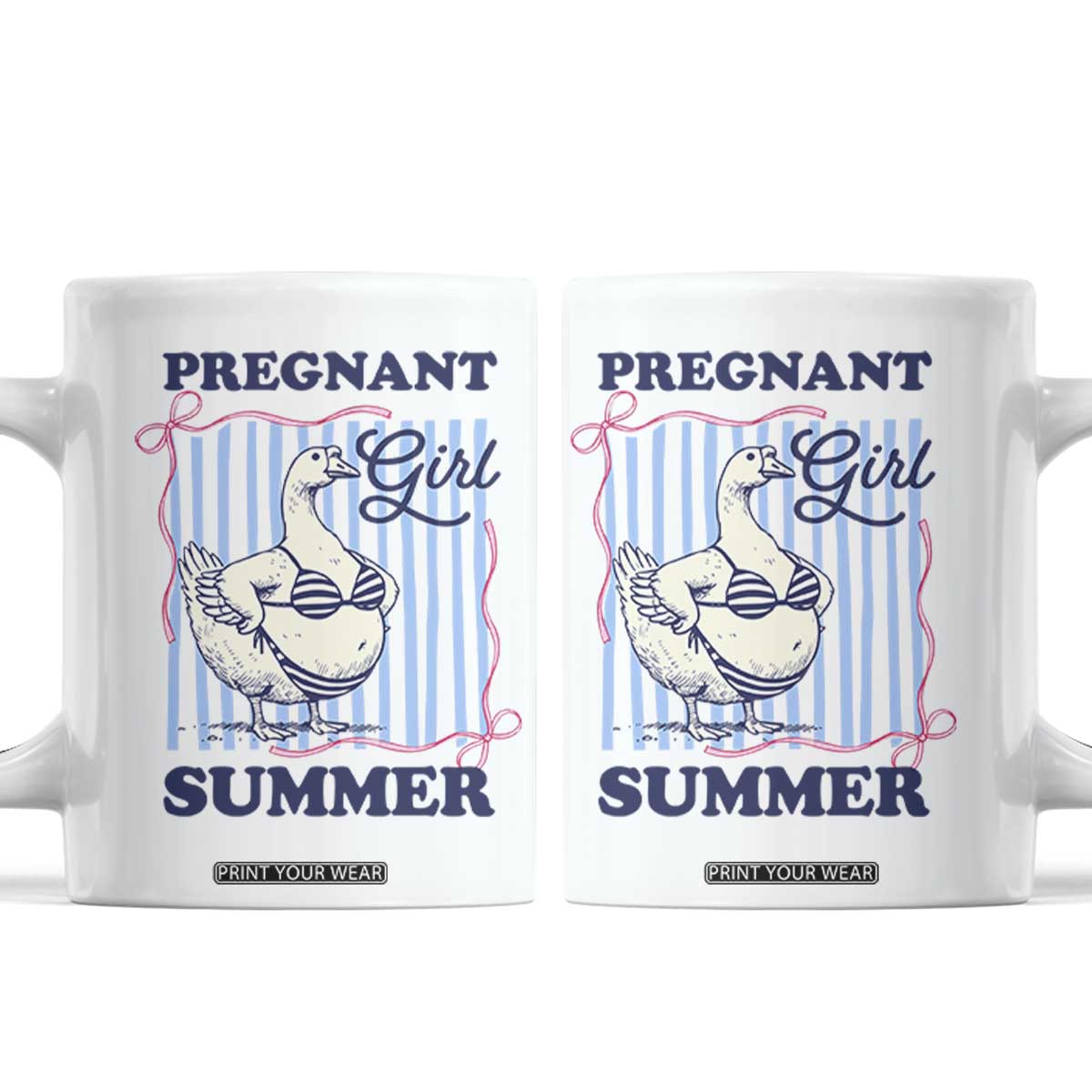 Pregnant Girl Summer Coffee Mug Striped Coquette Summer Goose Beach Pregnancy Announcement TS10 White Print Your Wear