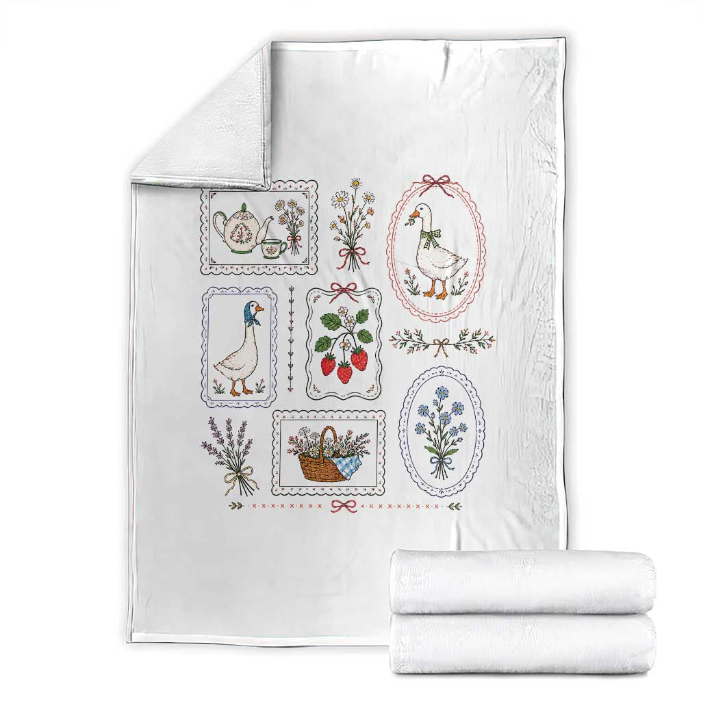 Cottagecore Goose Throw Blanket Strawberry Gardening Summer Spring TS10 White Print Your Wear