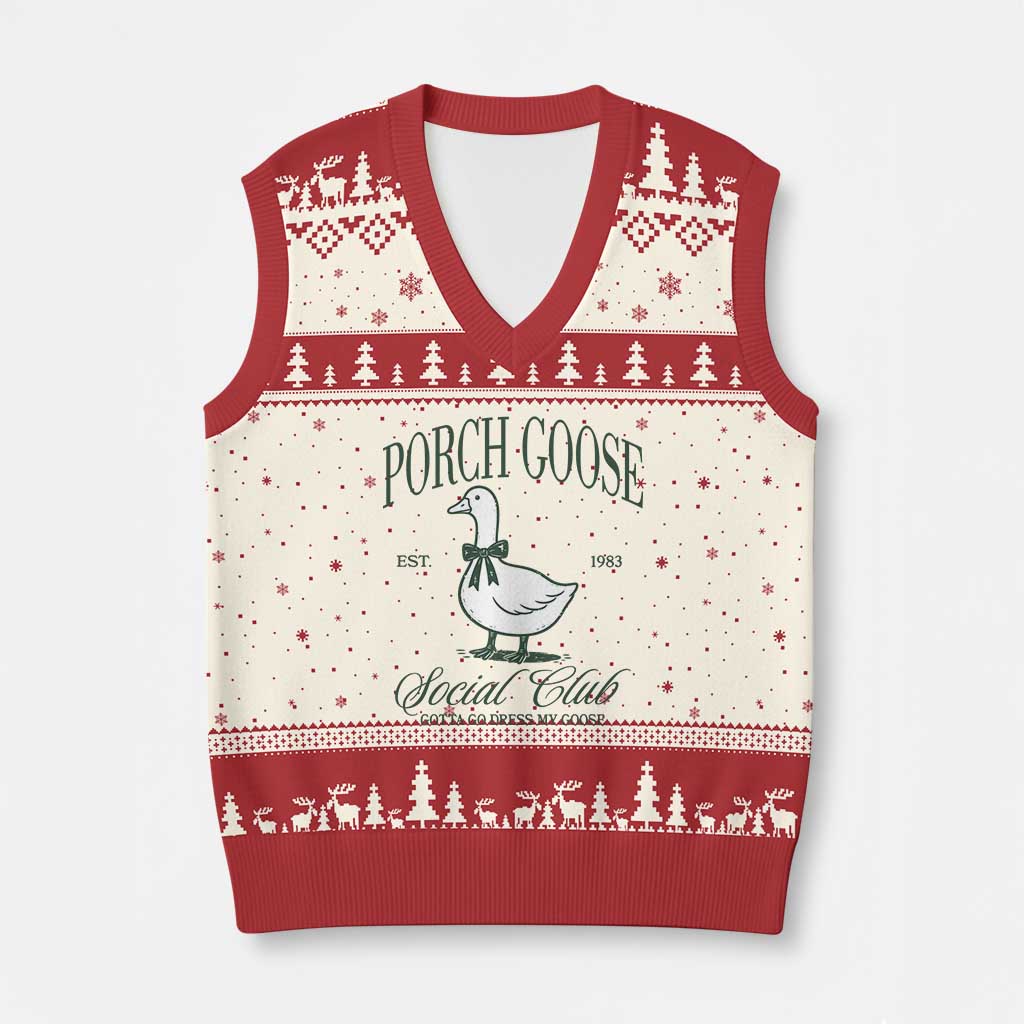 Porch Goose V-Neck Knit Sweater Vest Cute Garden Club Vibes Moms Grandmas TS10 Beige Red Print Your Wear