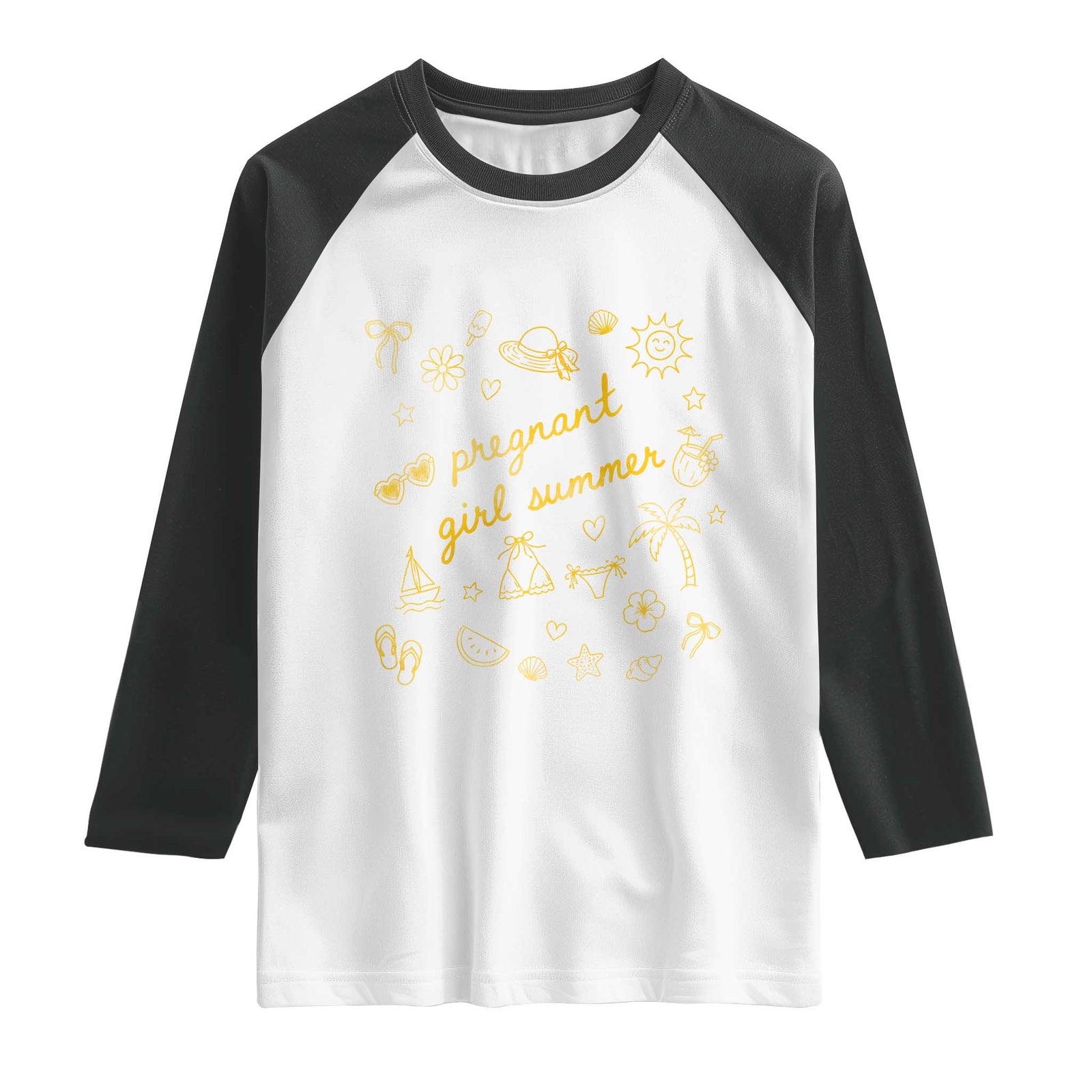 Pregnant Girl Summer Raglan Shirt Cute Beach Summer Pregnancy Announcement Baby Shower TS10 White Black Print Your Wear