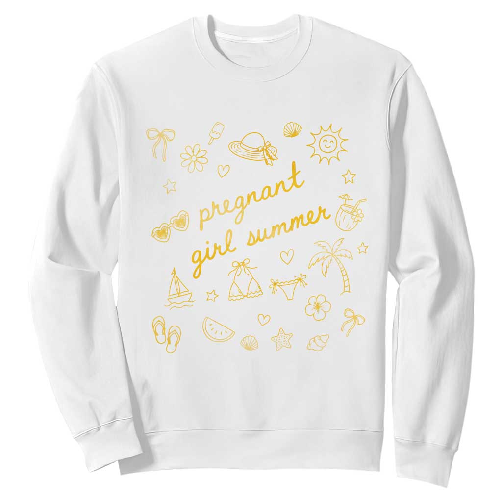 Pregnant Girl Summer Sweatshirt Cute Beach Summer Pregnancy Announcement Baby Shower TS10 White Print Your Wear