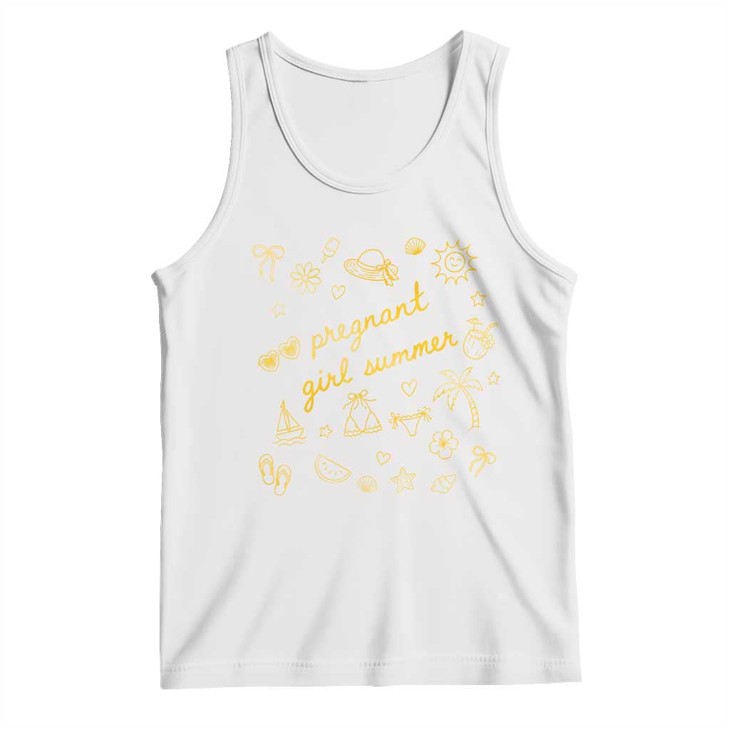 Pregnant Girl Summer Tank Top Cute Beach Summer Pregnancy Announcement Baby Shower TS10 White Print Your Wear