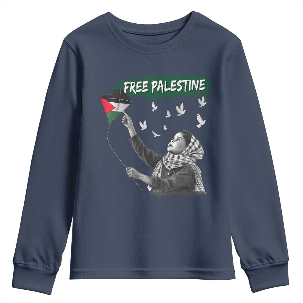 Free Palestine Youth Sweatshirt Gaza Palestinian Flag TS10 Navy Print Your Wear
