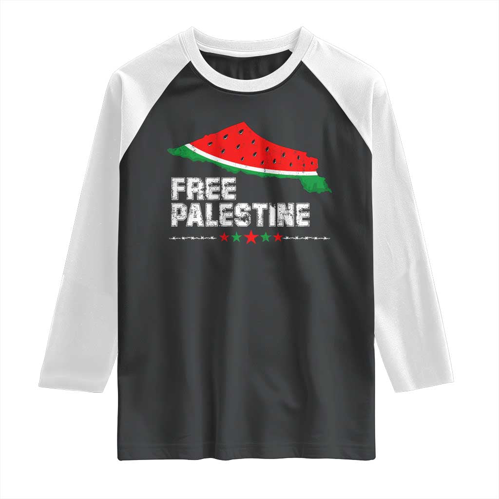 Free Palestine Raglan Shirt Watermelon Map TS10 Black White Print Your Wear
