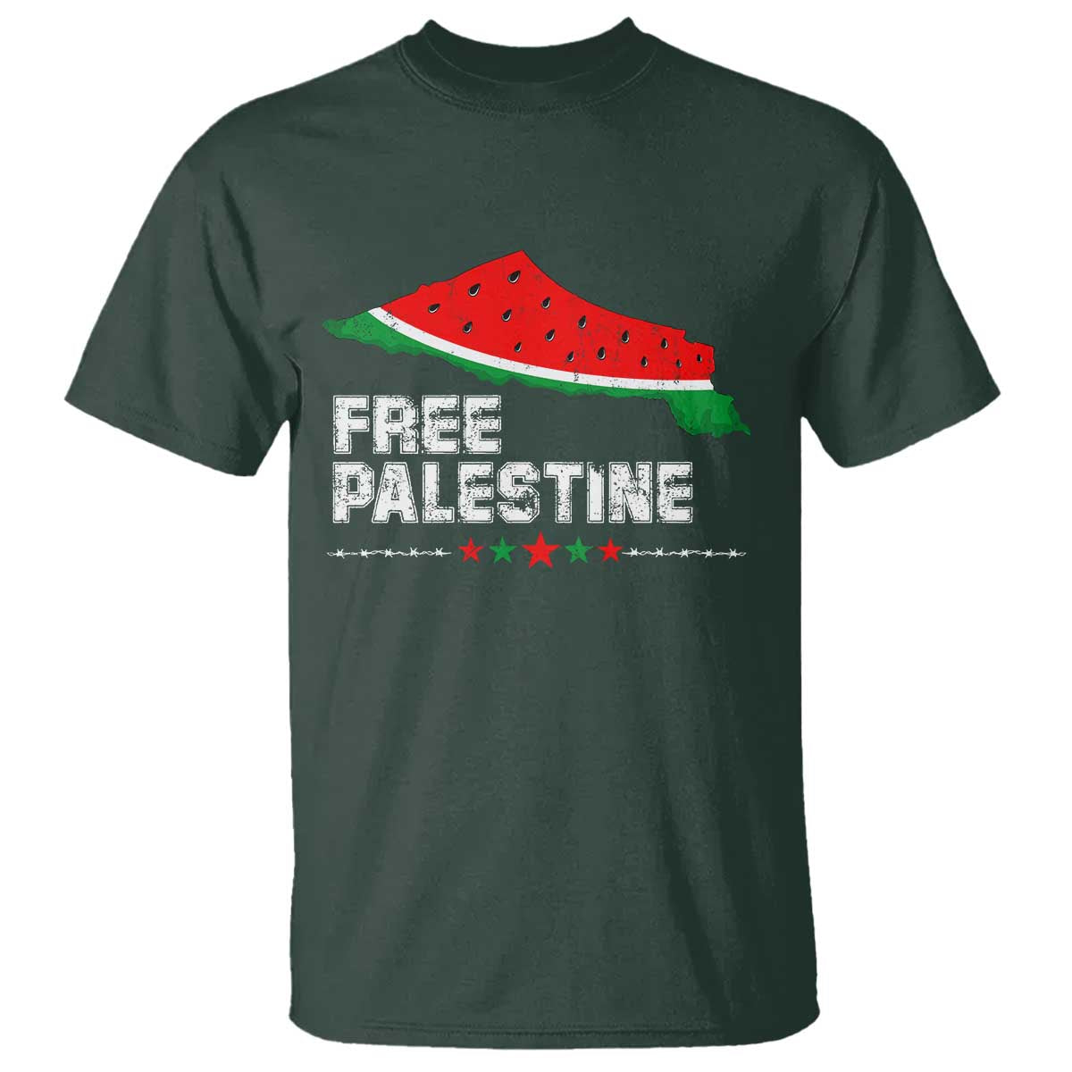 Free Palestine T Shirt Watermelon Map TS10 Dark Forest Green Print Your Wear