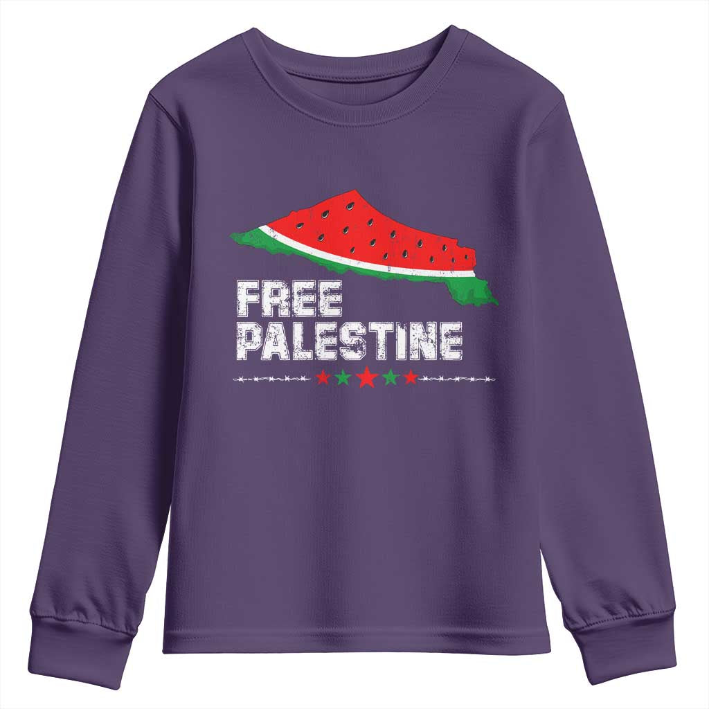 Free Palestine Youth Sweatshirt Watermelon Map TS10 Purple Print Your Wear