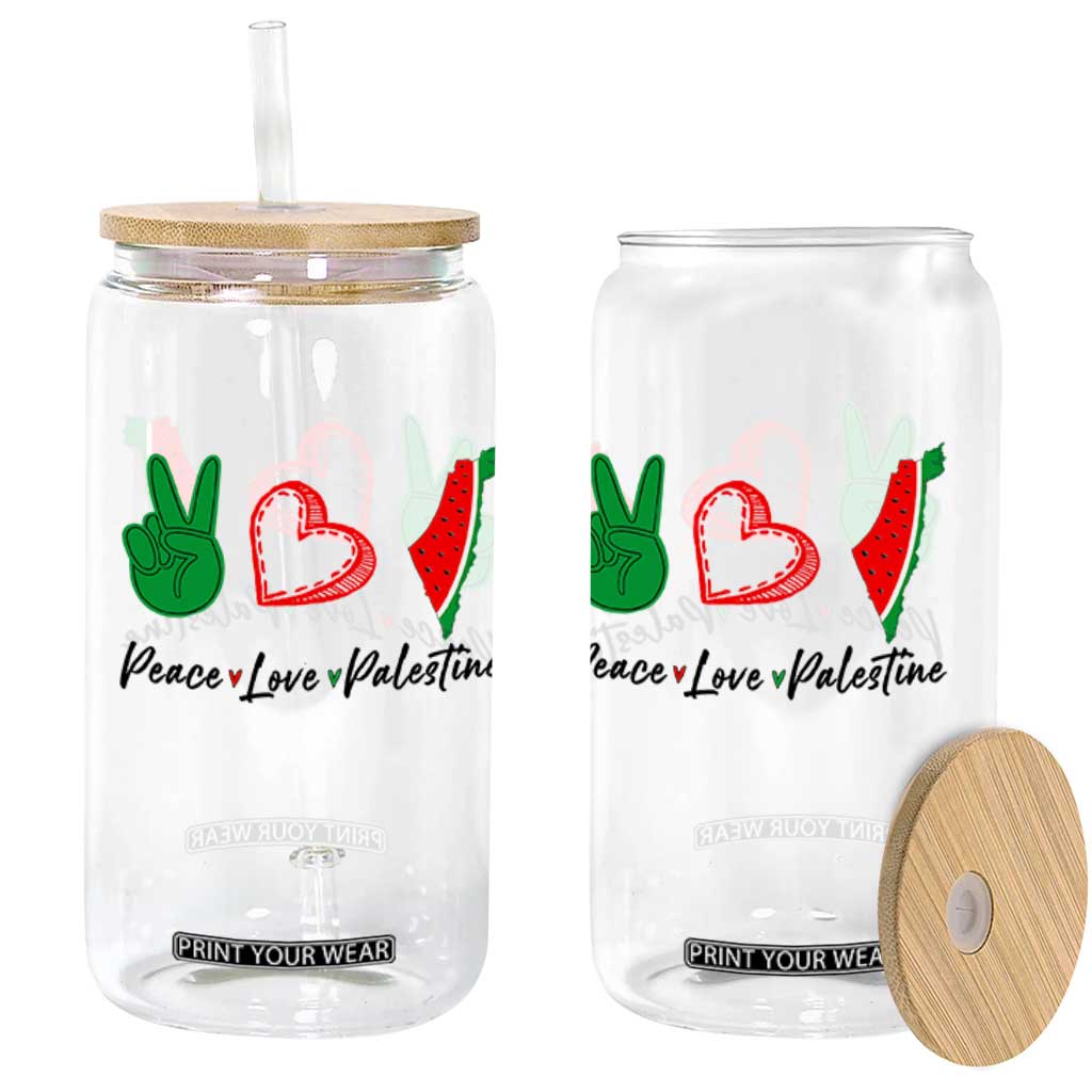 Peace Love Palestine Glass Can Gaza Palestinian Flag TS10 Print Your Wear