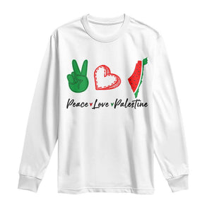 Peace Love Palestine Long Sleeve Shirt Gaza Palestinian Flag TS10 White Print Your Wear