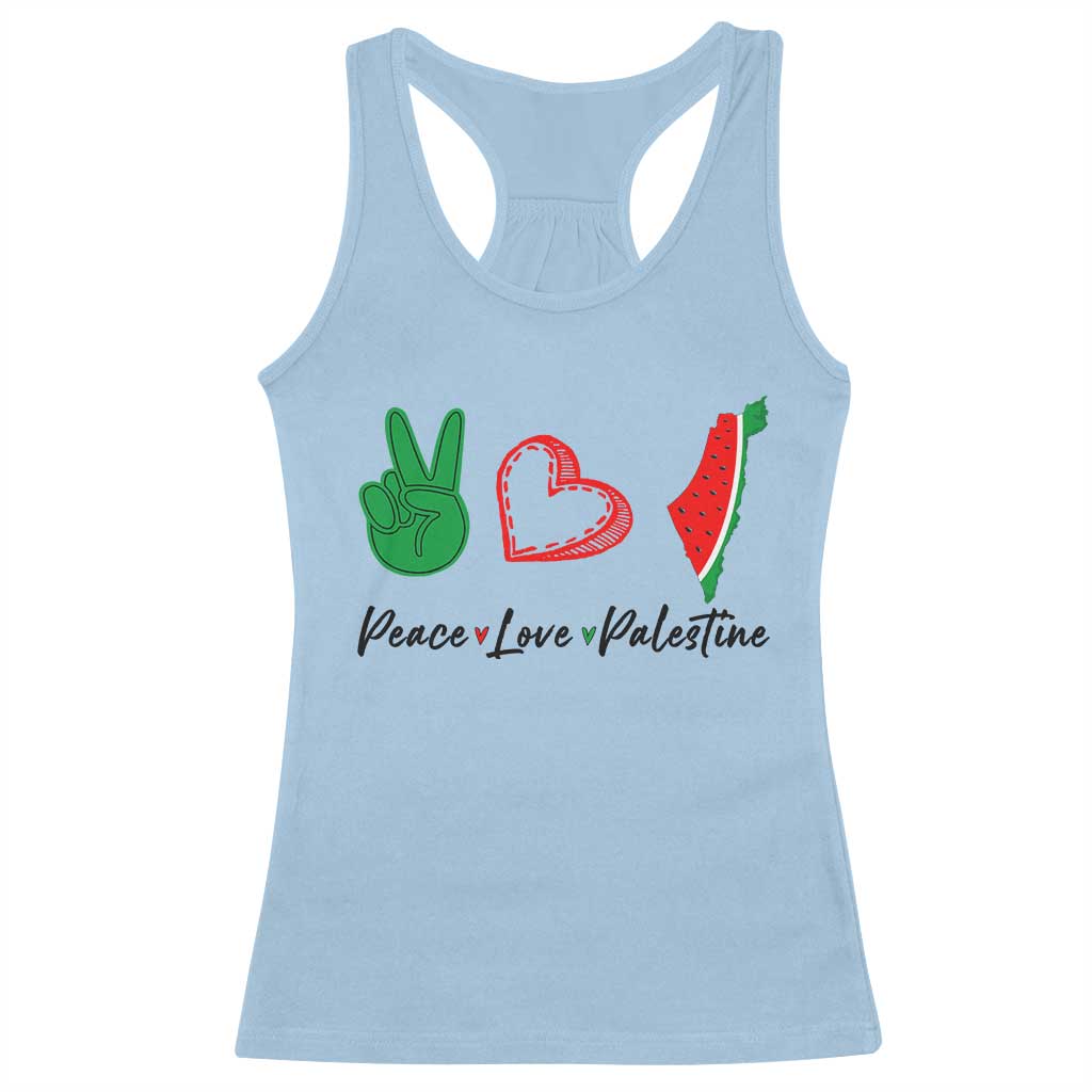 Peace Love Palestine Racerback Tank Top Gaza Palestinian Flag TS10 Light Blue Print Your Wear