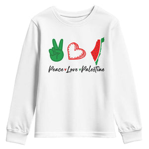 Peace Love Palestine Youth Sweatshirt Gaza Palestinian Flag TS10 White Print Your Wear