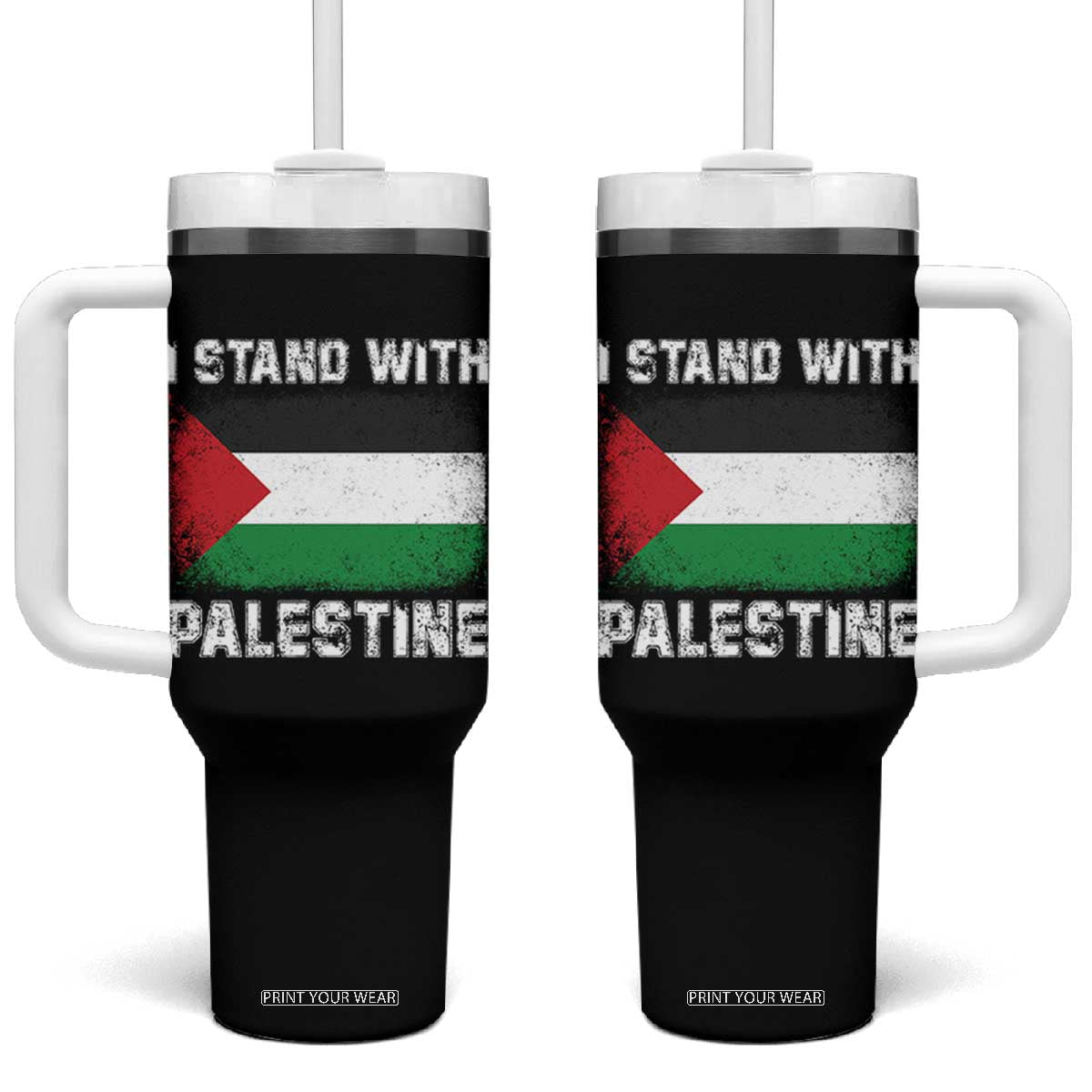 Stand With Palestine Tumbler With Handle Gaza Palestinian Flag TS10 One Size: 40 oz Black Print Your Wear