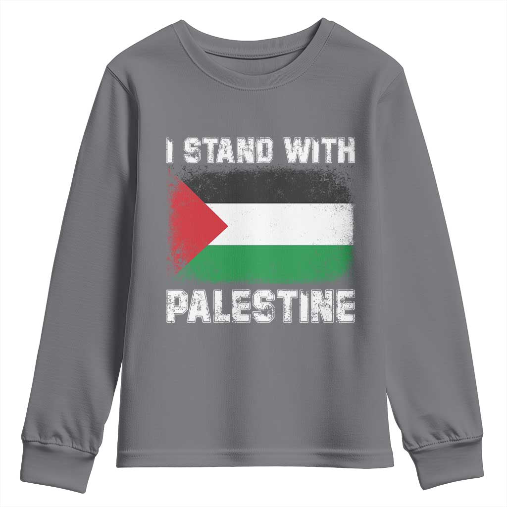 Stand With Palestine Youth Sweatshirt Gaza Palestinian Flag TS10 Charcoal Print Your Wear