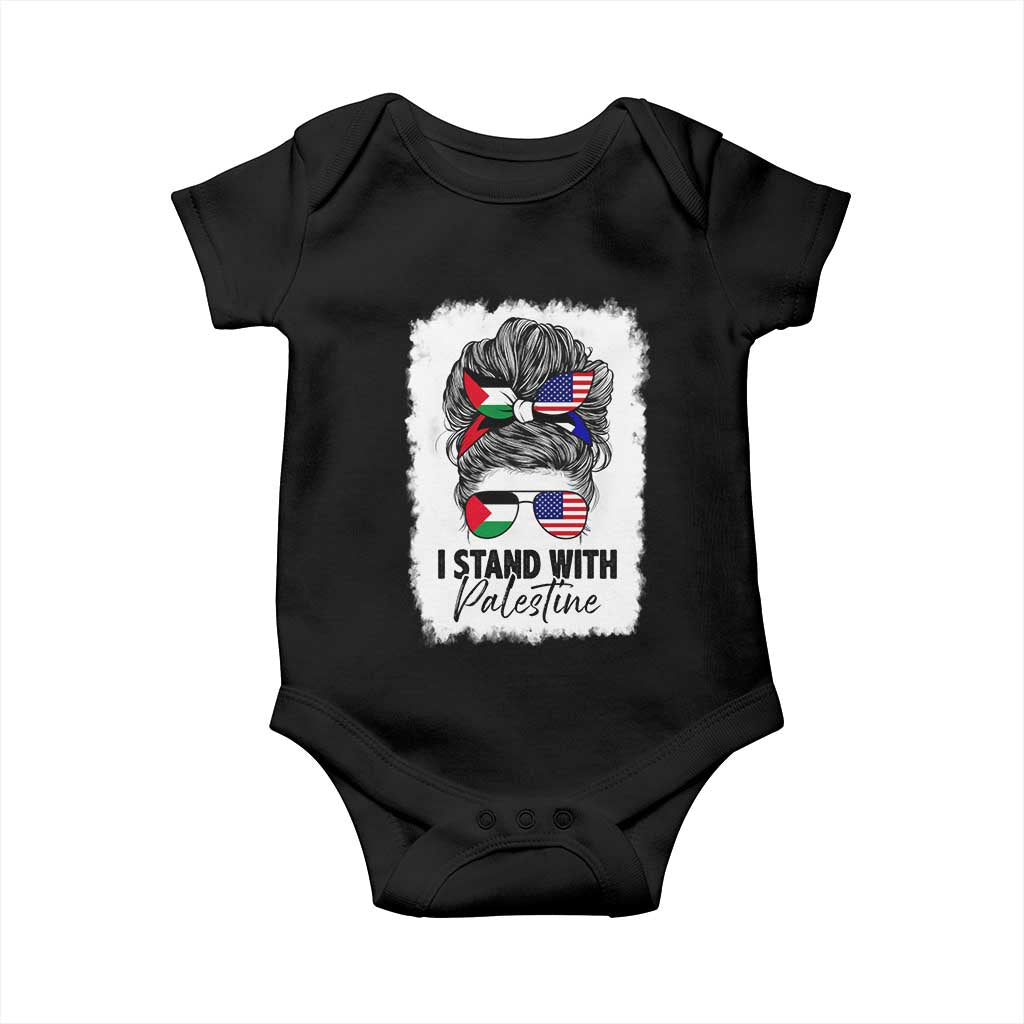 Stand With Palestine Baby Onesie Messy Bun Gaza Palestinian Flag TS10 Black Print Your Wear