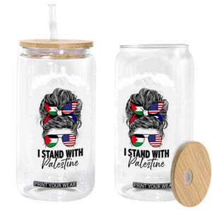 Stand With Palestine Glass Can Messy Bun Gaza Palestinian Flag TS10 Print Your Wear
