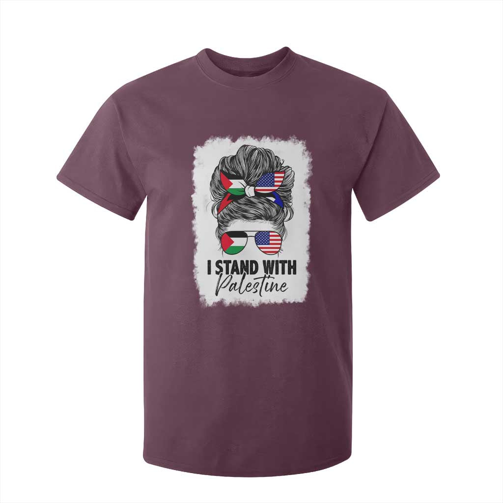 Stand With Palestine T Shirt For Kid Messy Bun Gaza Palestinian Flag TS10 Maroon Print Your Wear