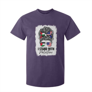 Stand With Palestine T Shirt For Kid Messy Bun Gaza Palestinian Flag TS10 Purple Print Your Wear