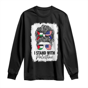 Stand With Palestine Long Sleeve Shirt Messy Bun Gaza Palestinian Flag TS10 Black Print Your Wear