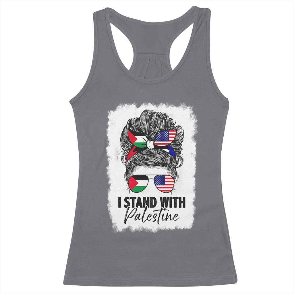 Stand With Palestine Racerback Tank Top Messy Bun Gaza Palestinian Flag TS10 Charcoal Print Your Wear