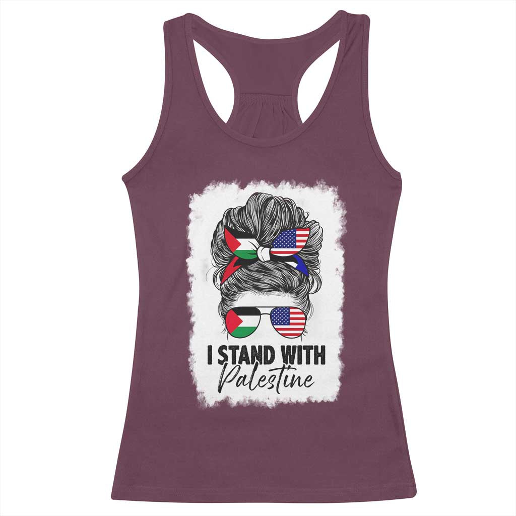 Stand With Palestine Racerback Tank Top Messy Bun Gaza Palestinian Flag TS10 Maroon Print Your Wear