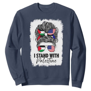 Stand With Palestine Sweatshirt Messy Bun Gaza Palestinian Flag TS10 Navy Print Your Wear