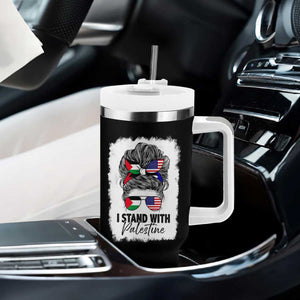 Stand With Palestine Tumbler With Handle Messy Bun Gaza Palestinian Flag TS10 Print Your Wear