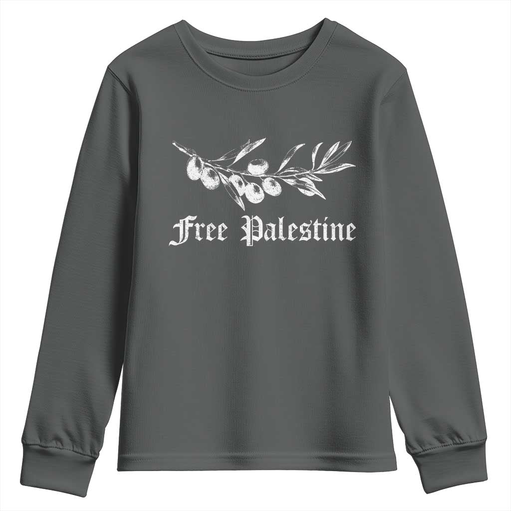 Free Palestine Youth Sweatshirt Palestinian Olives Fruits TS10 Dark Heather Print Your Wear