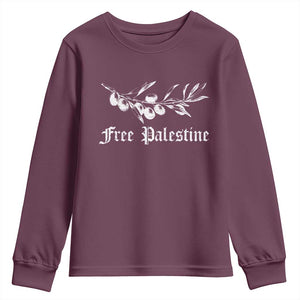 Free Palestine Youth Sweatshirt Palestinian Olives Fruits TS10 Maroon Print Your Wear