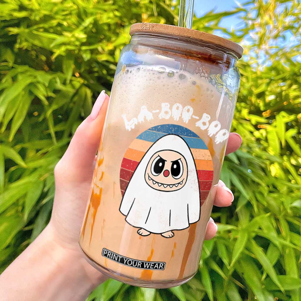 Cute Ghost Halloween Costume Glass Can Retro Spooky Trending Cartoon La Boo Boo TS10 Black Print Your Wear