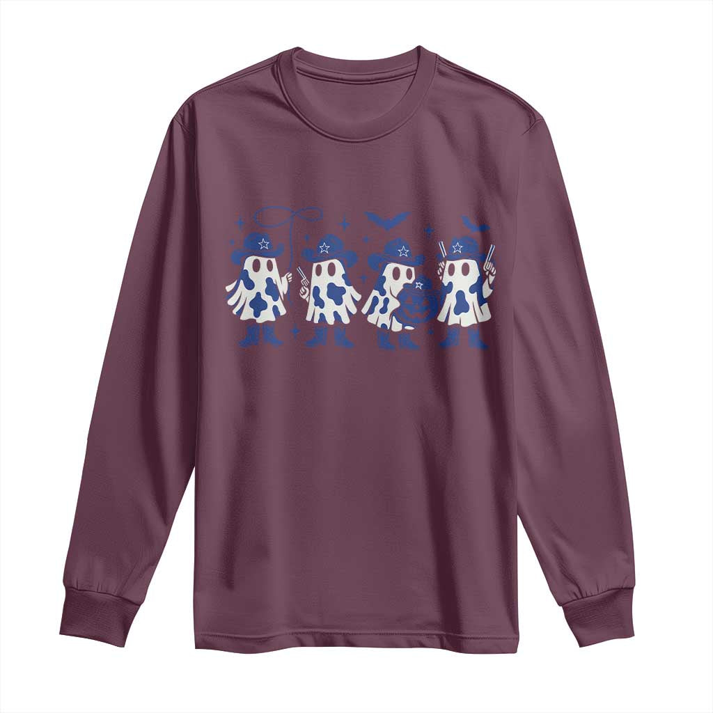 Ghost Halloween Long Sleeve Shirt Retro Halloween Costume Cowboy Fan TS10 Maroon Print Your Wear