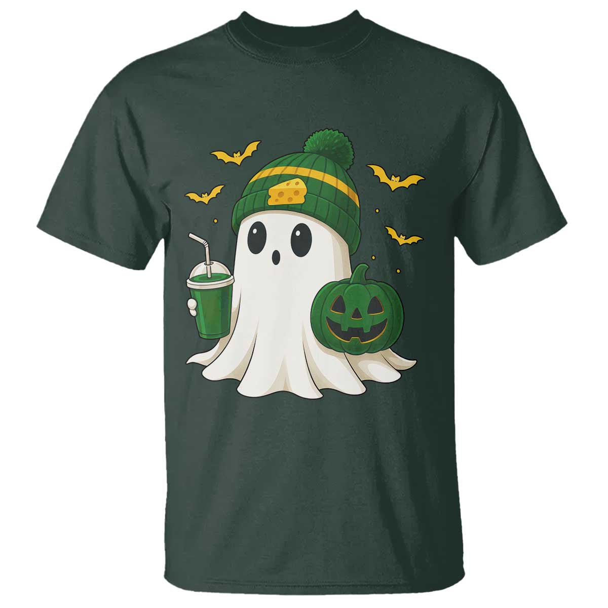 Halloween GB Ghost T Shirt Pumpkin Ghost Costume Cheesehead TS10 Dark Forest Green Print Your Wear