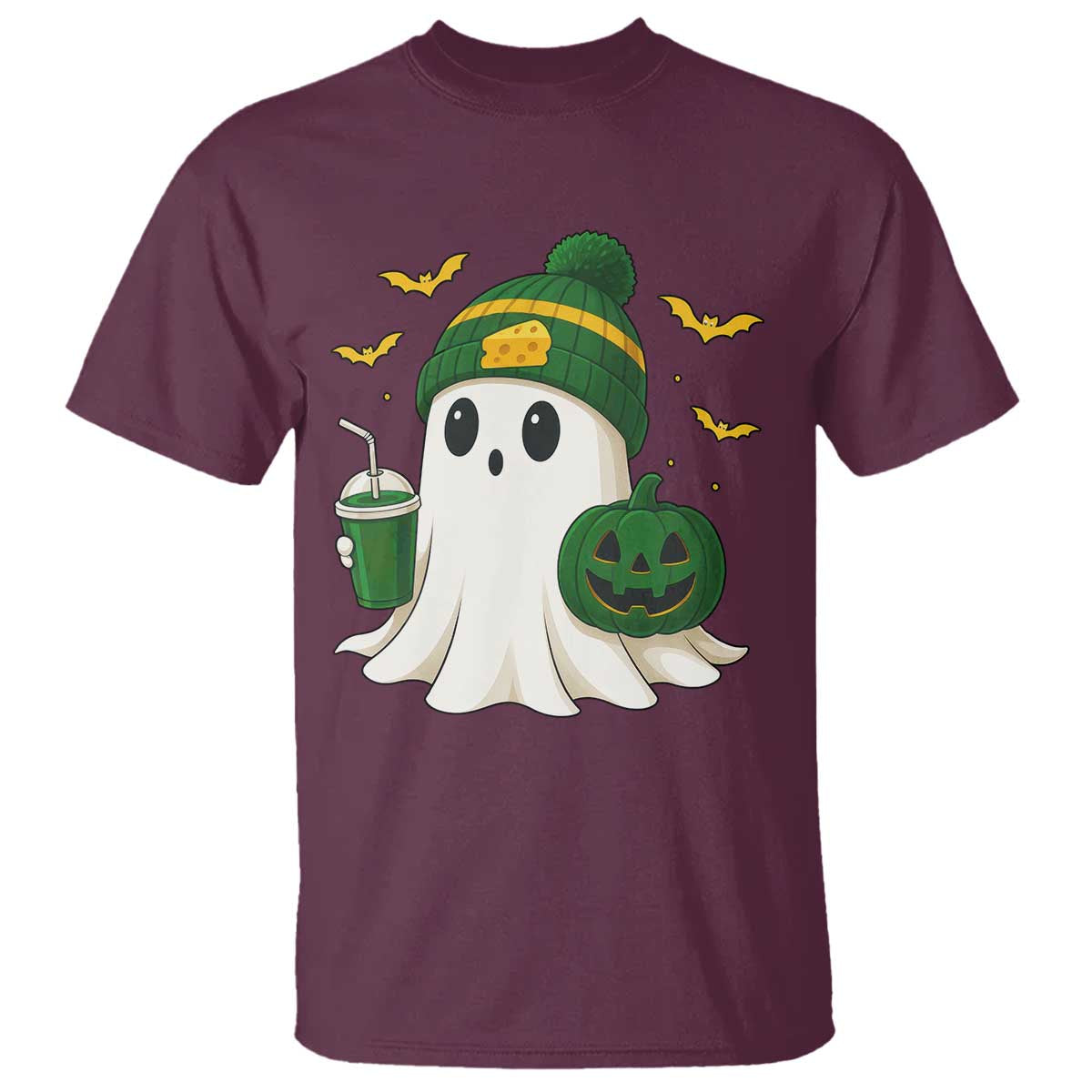 Halloween GB Ghost T Shirt Pumpkin Ghost Costume Cheesehead TS10 Maroon Print Your Wear