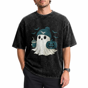 PFE Ghost Halloween Washed Cotton T-Shirt Retro Halloween Costume Philly Lover TS10 Print Your Wear