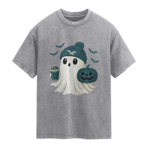 PFE Ghost Halloween Washed Cotton T-Shirt Retro Halloween Costume Philly Lover TS10 Slate Gray Print Your Wear