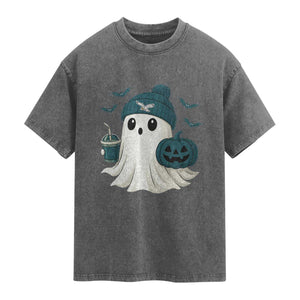 PFE Ghost Halloween Washed Cotton T-Shirt Retro Halloween Costume Philly Lover TS10 Charcoal Print Your Wear